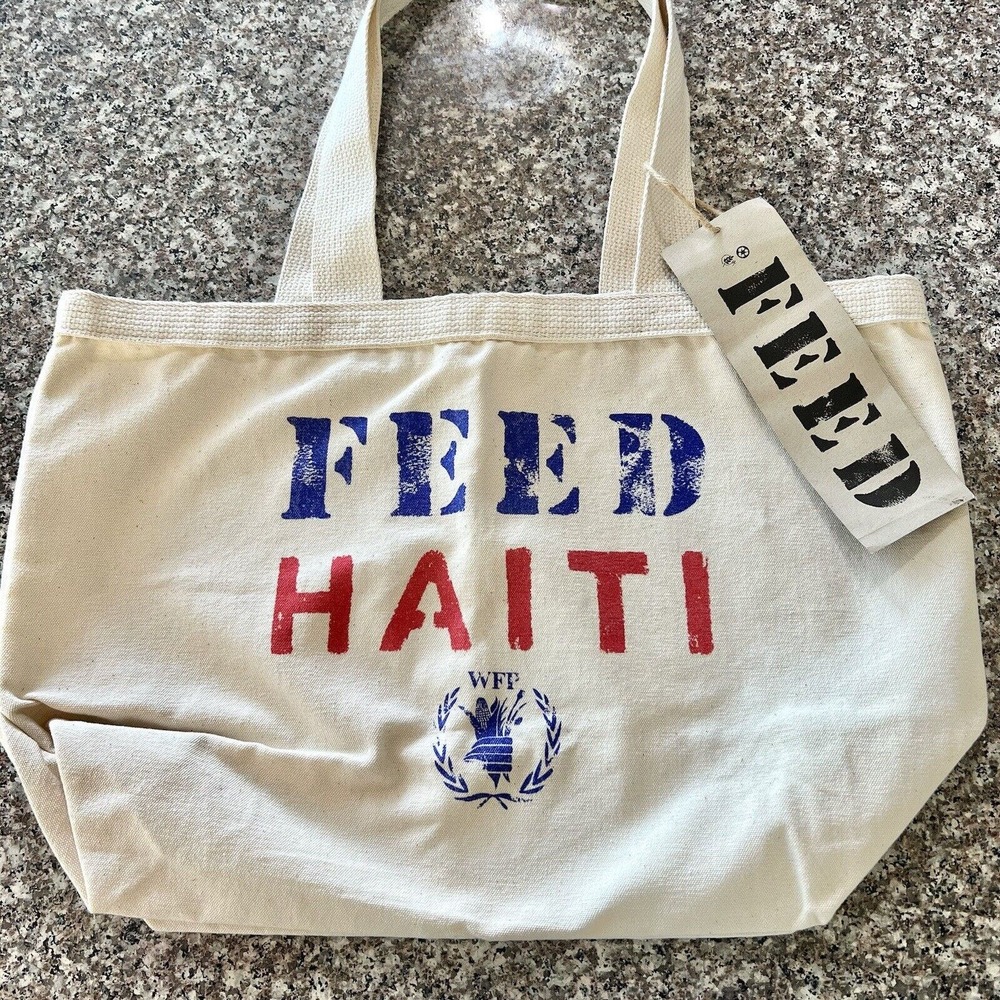 FEED Haiti Feed Projects Organic Cotton Canvas Market Tote Bag 50 Meals Provided